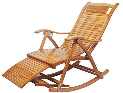 QUSYZD Chaise à Bascule en Bambou, Fauteuil de Jardin inclinable avec Repose-Pieds rétractable, Chaise de Camping de Loisirs de Balcon Pliante de Loisirs réglable, Sty,Style2