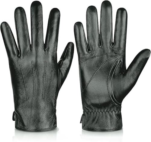 Alepo Echte Schaffell-Lederhandschuhe für Herren, Winter, warm, Touchscreen, Text, Kaschmir, gefüttert, Motorradhandschuhe (Armee-M)