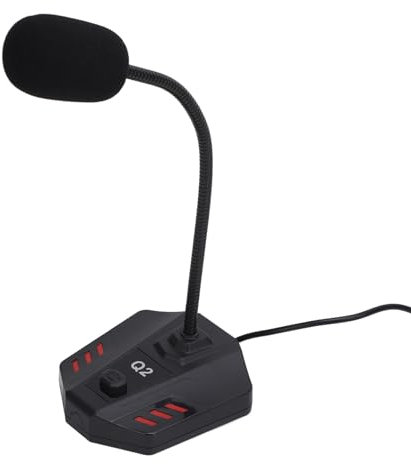 GOWENIC Microfono per Computer USB a Collo di Cigno Regolabile a 360 Gradi, Pulsanti di Disattivazione 'audio Indicatore LED, Microfono a Condensatore con Cancellazione del Rumore, per