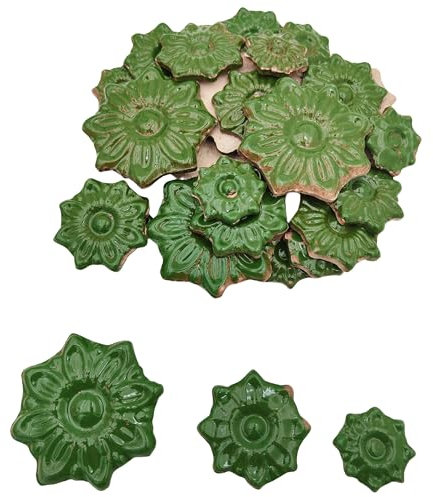 Piastrelle a mosaico in ceramica casuali da 500 g, per lavori fai da te, 3 dimensioni per piatti, vasi da fiori, decorazioni per la casa e l'esterno (verde scuro, fiori)
