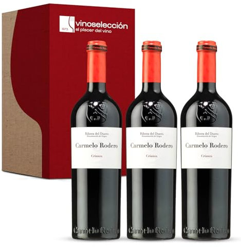 VINOSELECCION - Carmelo Rodero Crianza 2021 - Vino Tinto D.O. Ribera del Duero 90% Tempranillo y 10% Cabernet Sauvignon 3 Botellas x 75 cl