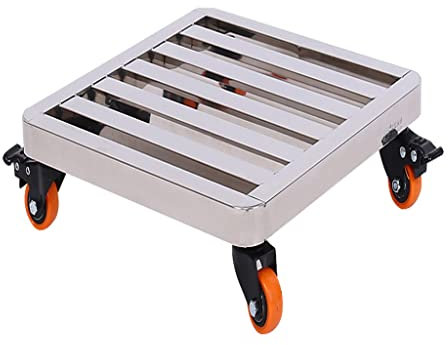 CAFIEDR Pflanzenwagen aus Metall mit Rädern, robuster großer Pflanzenwagen, Transportwagen mit Rollen für Blumentöpfe, Gartentopf-Transporter, quadratischer Pflanzenwagen aus EIS(Silber 40cm)