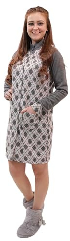 Leo Corsetteria Vestaglia per donna pile calda giovane invernale collo alto con abbottonata con tasche fantasia Rombi