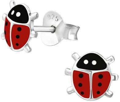 Monkimau Marienkäfer Kinder Ohrringe | 925 Silber | Mädchen Ohrstecker Schmuck | Hypoallergen & Nickelfrei | Kinderohrringe Geschenkidee