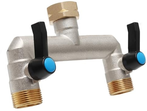 OPERMAXER 2-Wege Verteiler [Großer Durchfluss], 3/4 Zoll Wasserhahn Wasserverteiler aus Vernickeltem Messing, Verlängerter Metallgriff, Größerer Auslass für eine Effizientere Gartenbewässerung