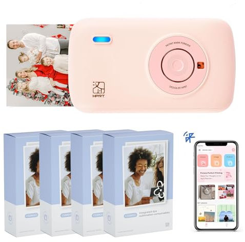 HPRT CP2100 Imprimante photo avec 90 feuilles de papier photo, 2,1 x 3,4 cm, imprimante photo portable, sans fil, Bluetooth 5.0, couleurs stables, 300 DPI, technique de sublimation de colorant