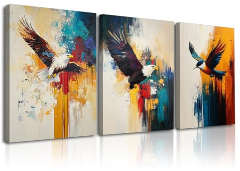 Piy Painting Tier Leinwanddrucke, Vogel Dekorative Gemälde, Gemälde Auf Leinwand, Leicht Zu Hängen Für Wohnzimmer Büro Besprechungsraum Flur Cafe, 3 Stück, 40x30 cm (90x40 cm)