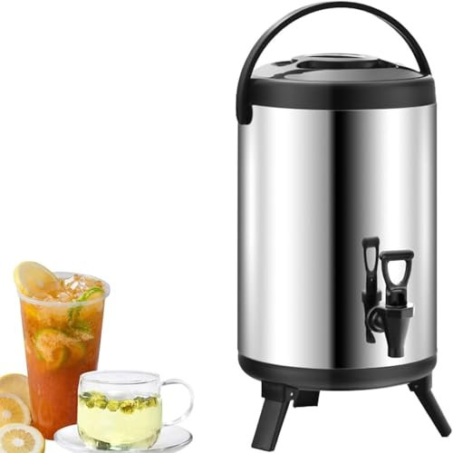 6L/8L/10L/12L/14L Insulated Drink Dispenser, Portable Stainless Steel Beverage Thermos Bucket with Cover and Spigot, for Milk Tea Shop, Coffee Shop, Outdoor Party, RV