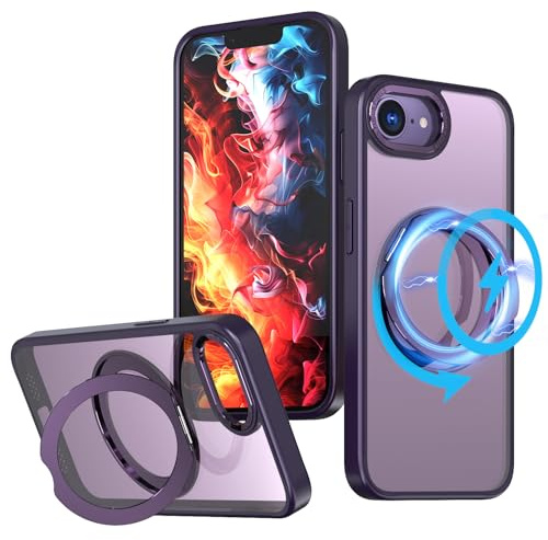 TECHGEAR 3-in-1 iPhone 17e / 16e Stand Case with Magnetic Charging, Kickstand & Ring Holder – MagSafe Compatible Hybrid Tough Shockproof Protective Case [Fusion Armour Ring] - Purple