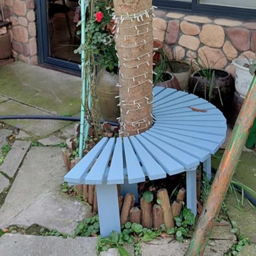 Yopappol Gebogene Terrassenbank aus Holz, Möbelbänke für drinnen und draußen, um die Baumbank herum, Sitzbänke ohne Rückenlehne für Garten, Veranda, Park, Rasen, Hinterhof, wetterfest(Round)