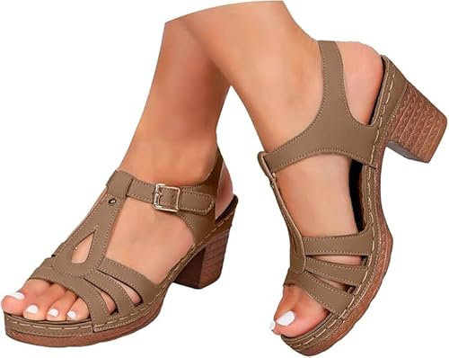 Bastwahl Mules Sandales Femme Compensées Nu Pieds Été Confortable - Chaussures avec Talon Orthopédique Bout Ouvert Plateforme Respirantes Mode Antidérapant de Plage Wedges Bohemia Sandals Pas Cher