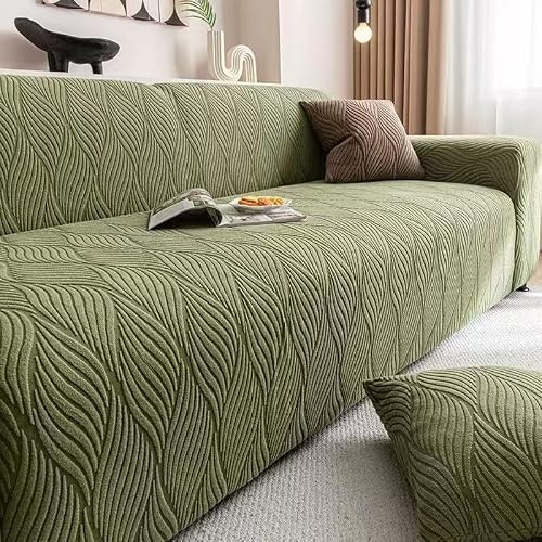 Generico Copridivano Elastico all-Inclusive,Protezione Universale Antiscivolo per Divano 1/2/3/4 Posti,Copridivano in Pile Lavabile,Protezione per Divano per Animali Domestici,Verde,190 to 230cm