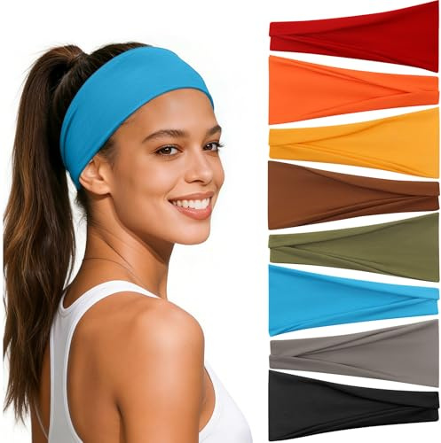 Awumbuk Stirnband Damen, 8er Pack, Mehrfarbig, Print, Tie-dye Weiches Haarband Damen Dünn, Elastisch Rutschfest Schweißableitend, für Yoga Laufen Fitness Workout