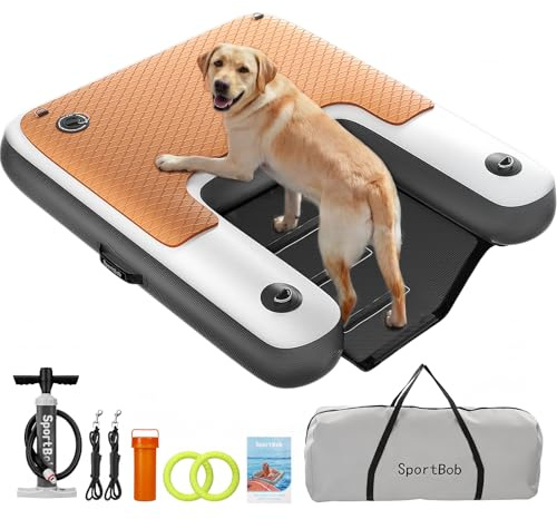 SportBob Rampa Gonfiabile per Cani 120 x 100 cm, Resistente agli Strappi e Durevole, Adatta a Cani Fino a 100kg, Ideale per la Piscina, le Barche, i Pontili e i Laghi