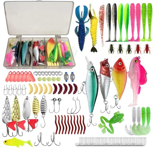 133 Piece Fishing Lures and Fishing Accessories, Pike Fishing Lures with Fishing Tackle Box, Fishing Lure Kit for Bass Trout Carp Sea Fishing Gear Gifts for Men