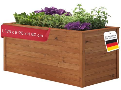 STEELSØN Theemin Hochbeet Braun – Pflanzenkübel 175x90x80 cm (LxBxH) – Kräuterbeet aus Lärchenholz – Gartenbeet mit UV-Schutzlackierung – Beet wetterfest – Pflanzenkasten für Garten – Kräuterbeet Holz