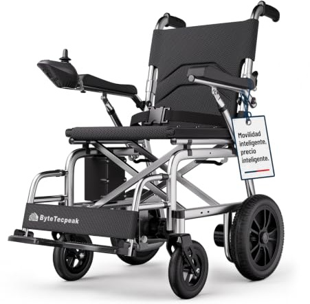 ByteTecpeak D12 Silla de Ruedas Eléctrica Plegable para Mayores | Ligera y Plegable, Batería de Litio 12 Ah, Autonomía 20 km, Neumáticos Antipinchazos, Antivuelco, Apta para Avión