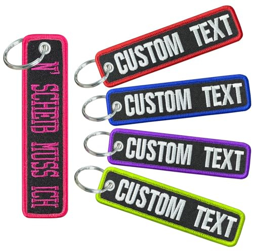 Personalised Keyring Black, Custom Keychain Tags Embroidered with Name