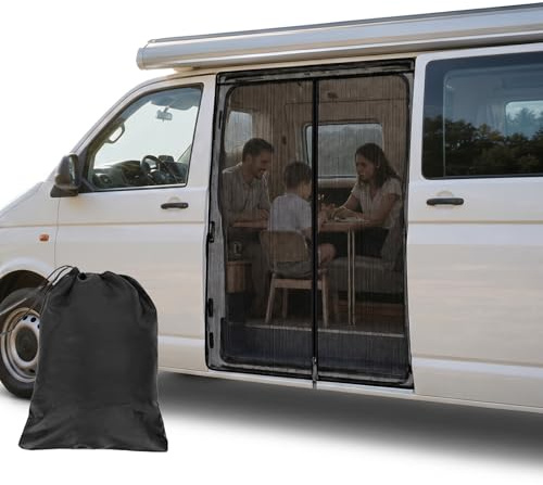 148 * 115 cm Seitentür Moskitonetz für VW T5 T6 – Magnetisches Fliegengitter mit 3 Reißverschlüssen, Insektenschutz, Sonnenschutz, Trennvorhang, Sichtschutz für Schiebetür beim Camping, Outdoor, Reise