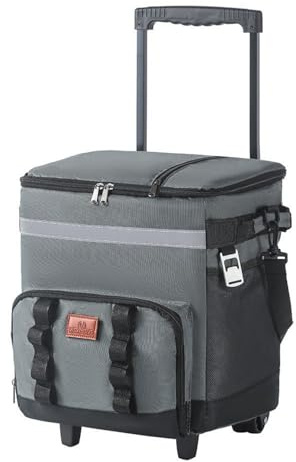 Qectial Isolierter Rollender Kühlwagen Mobile Kühltasche mit Robustem Griff Und Rädern Isolierter Innenausstattung für Versorgung auf Reisen Und Feiern, Grau