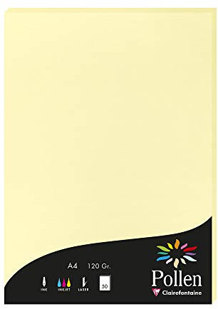 Clairefontaine 4207C - Astuccio da 50 fogli - Formato A4 (21x29,7cm) - 120g/m² - Colore giallo canarino - Inviti Eventi e corrispondenza - Gamma Pollen - Carta Premium Liscia