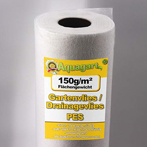 Aquagart 275m² Unkrautvlies weiß - 150g PES Drainagevlies I Bester Schutz vor Unkraut I Gartenvlies & Unkrautsperre I Wasserdurchlässige Unkrautfolie I Robuster Schutzvlies für Garten & Teich 1m breit