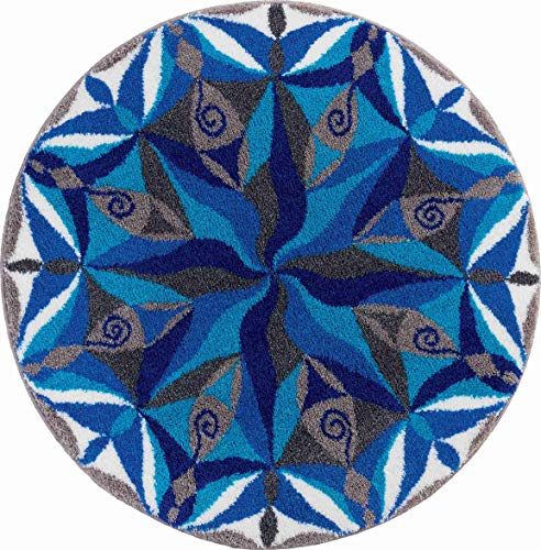 Grund Badteppich 100% Polyacryl, ultra soft, rutschfest, ÖKO-TEX-zertifiziert, 5 Jahre Garantie, FLIESSEN, Badematte 80 cm rund, blau