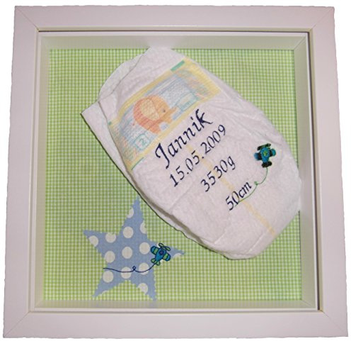 Windel bestickt Geburtsgeschenk Bilderrahmen Personalisiert Taufgeschenk