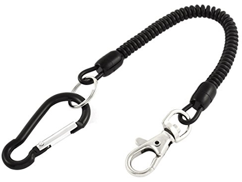 sourcing map Karabinerhaken für Erwachsene Haken Spule Lanyard Frühling Schlüsselanhänger Sicherheitsseil Schwarz