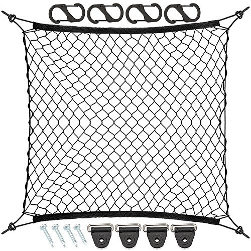 9 MOON - Organizador para Almacenaje Red de Malla con 4 Ganchos para Inmovilizar Cargamento de Maletero de Coche - Red de Coche para Equipaje de Niños – Accesorios Universales para Coche