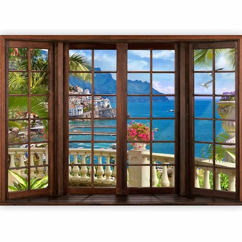 Fototapete murando 350x256 cm Vlies Tapeten Wandtapete XXL Moderne Wanddeko Design Wand Dekoration Wohnzimmer Schlafzimmer Büro Flur Fenster Landschaft Meer Natur c-C-0059-a-a