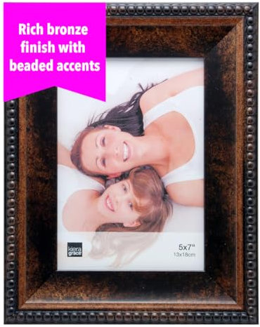 Kiera Grace Antique Picture Frame for Family Portraits with Beads Antiker Bilderrahmen, braun, 5 by 7-Inch