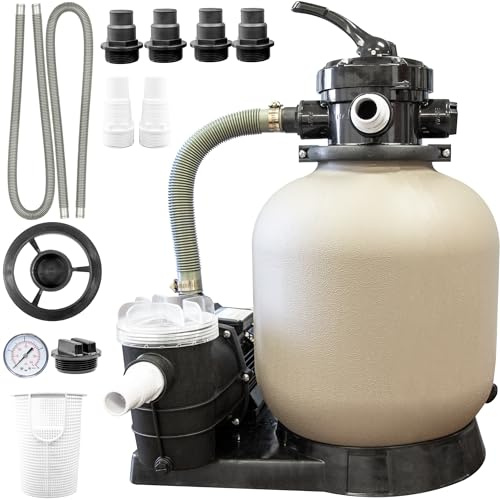 Swimline HYDROTOOLS Complete Sand Filter System, 14 Tank - for Above-Ground & Inground Pools Up to 10,500 Gallons, Single Speed Pump, 0.45 THP, 2,400 GPH, 4-Way Multi-Port Valve, 60 lb Capacity