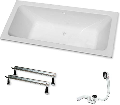 Acryl- Rechteck Badewanne Koralle T 200 180 x 80 cm mit Mittelablauf (mit Fußgestell mit Ab-/ Überlaufgarnitur)