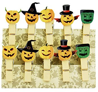 Oblique-Unique® Lot de Mini Pinces à Linge en Bois décoratives avec motif au choix, Halloween