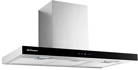 Orbegozo DS 62190 IN - Campana extractora decorativa 90 cm, Clase A, extracción 609,7 m3/h, 3 niveles de potencia, motor de 230 W de potencia, iluminación LED