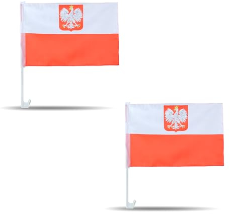 2er SET Auto Flagge Fahne WM Länder Fußball Fan Farbe: Polen mit Wappen