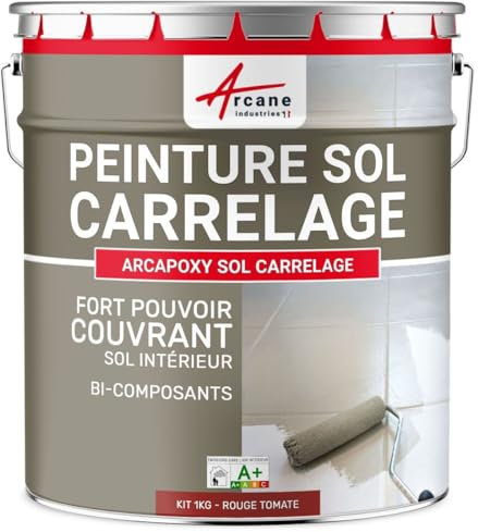 ARCANE INDUSTRIES Peinture carrelage, Sol, résine, pour recouvrir, faïence et Carreaux : Arcapoxy Sol carrelage - 1 kg (jusqu'à 5 m² en 2 Couches) Rouge Tomate - RAL 3013