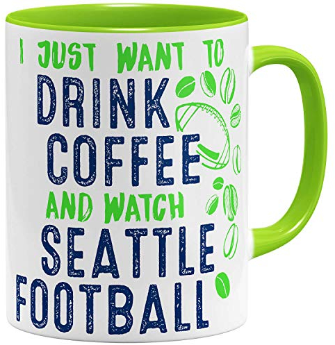 OM3® - Seattle-Coffee - Tasse | Tasse en céramique | Mug de football américain | 11oz 325ml | Imprimé des deux côtés | Vert clair