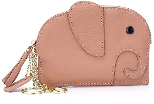 Aileder Leder-Schlüsselanhänger Geldbörse Designer Elefant Münzen Geldbörse Schlüsselkarten-Etui mit Schlüsselring für Frauen Damen Mädchen,Hellrosa