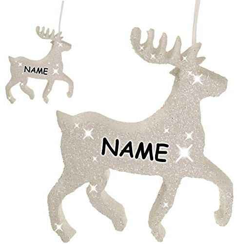 alles-meine.de GmbH 5 Stück große - Hirsche/Rentiere/Elche - 19,5 cm - mit Glitzer & Glimmer - inkl. Name - Schneeflocken - zum Aufhängen - Styropor - Deko Set - Winter We..