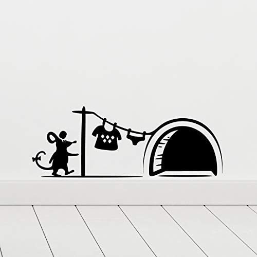 Wandsticker mit Mausloch, für Wohnzimmer, Kinderzimmer, Banksy-Stil, Wanddekoration, Wanddekoration, Wanddekoration, Wandaufkleber, Motiv: Katze, Vinyl, abnehmbar, für Kinder, Treppen, Schwarz
