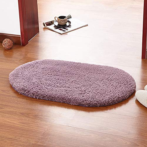 YAOTT Ovaler Badezimmerteppich rutschfest Maschinenwaschbar Weicher Wasserabsorbierende Fußabtreter für innen Badvorleger Badteppich Badematten Flauschige Mikrofaser Fussmatte Grau lila 60X90CM