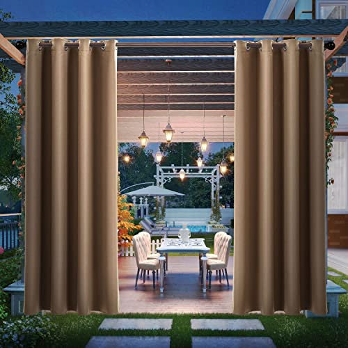 MINGPINHUIUS Rideaux d'extérieur Imperméables - Rideau Pergola Extérieur pour Terrasse, Balcon & Jardin, UV Résistant Protection Solaire et Protection de la Vie privée (Marron, 2 PCS / 132 X 213 CM)