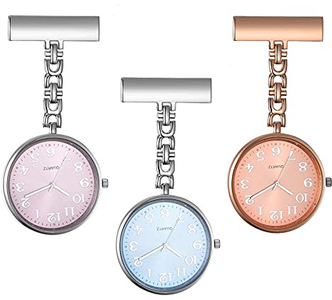 3 PCS Krankenschwesteruhr Schwesternuhr mit großem Zifferblatt zum Anstecken mit Stethoskop Revers Taschen Abzeichen Brosche Uhren für Arzt, Krankenschwester, leicht lesbar, Damen und Herren