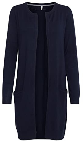 PULZ JEANS PZSARA Damen Lange Strickjacke Feinstrick Cardigan Longstrickjacke mit aufgesetzten Taschen, Größe:L, Farbe:Blue Marine (5000470)