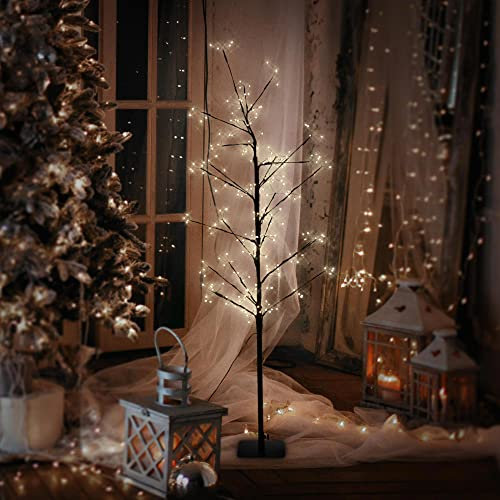 ECD Germany Albero Artificiale con 240 LED Bianchi Caldi 120 cm Decorazione con Timer per Interni ed Esterni IP44 Illuminato per Natale Rami Flessibili