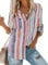 Breampot Womens Summer Blouses Casual Striped V Neck Tunic Tops Long Sleeve Button Down Shirts(01Red,Large)