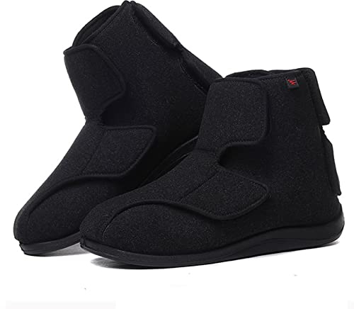Zdcdy Diabetiker Schuhe Herren Extra Weit, Winter Warme Diabetische Schuhe Mit Verstellbarem Klettverschluss, Männer Diabetes Schuhe Die Vollständig Geöffnet Für Arthritis, Geschwollene Füße,Black-45