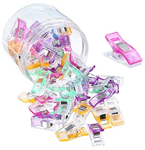 50 pcs Pinces à Tissu Patchwork Couture Clip Clips Couture Multicolore avec Une Boîte de Rangement en Plastique Transparent